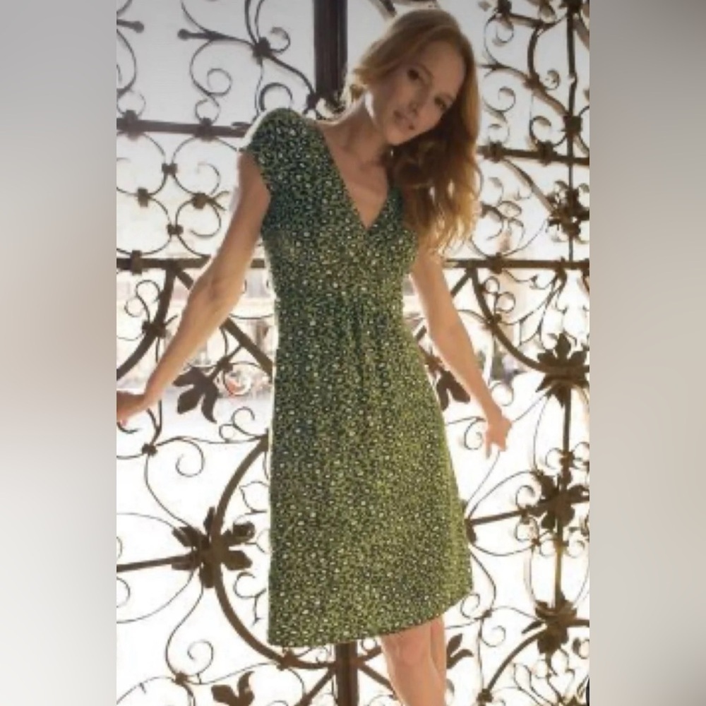 BODEN Leopard Animal Print Jersey Knee Length Dress Cap Sleeve Size 8